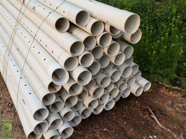 (66) Sections Of Crestline Perforated PVC Sewer Pipe, 10' x 4" Roller