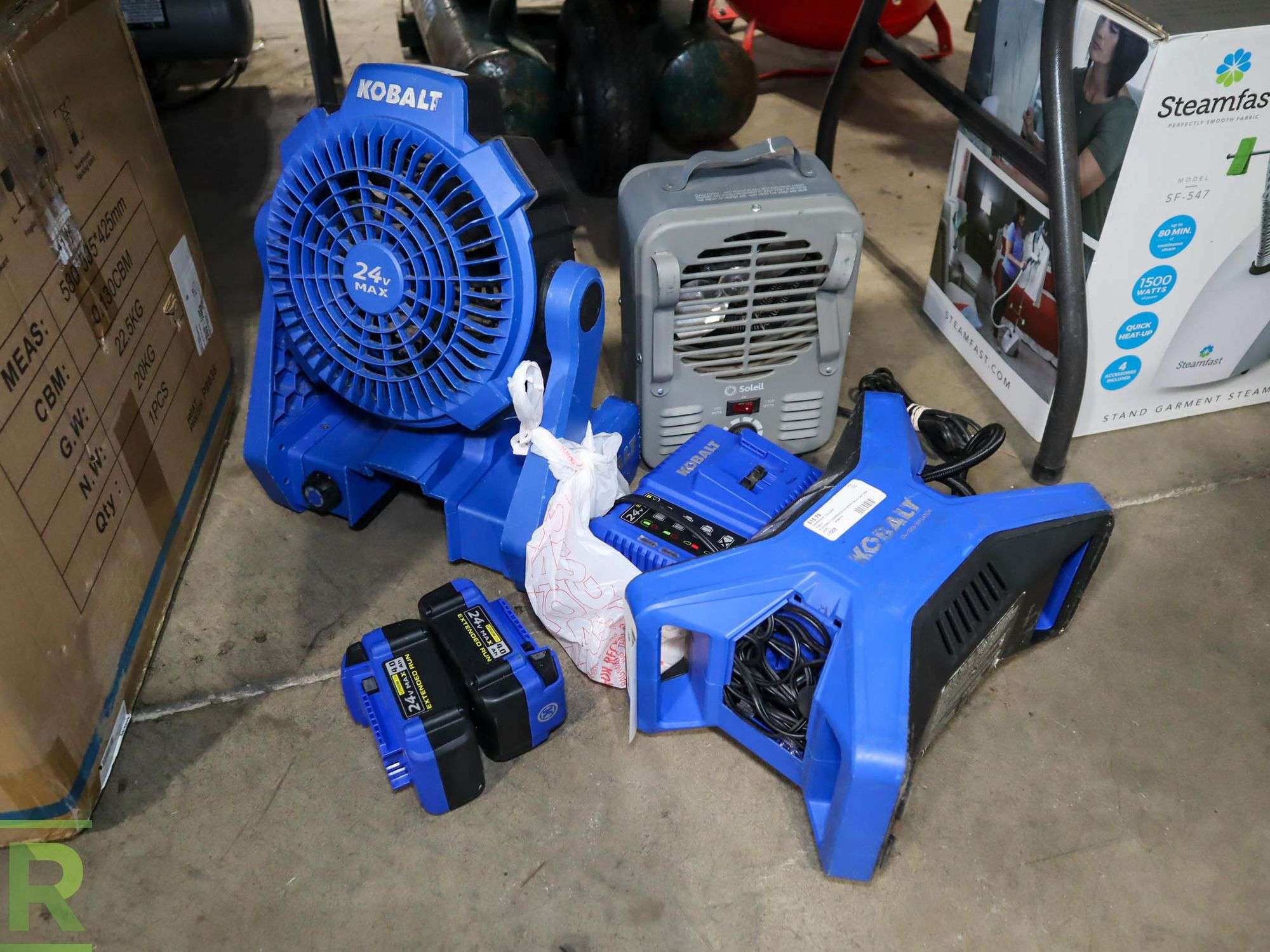Kobalt Cordless Fan, Radio / Air Compressor, (2) Batteries, Chargers,  Electric Space Heater - Roller Auctions