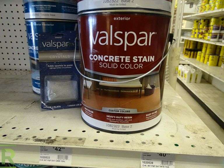 (10) Cans of Valspar Concrete Stain With Paint Crystals Roller Auctions