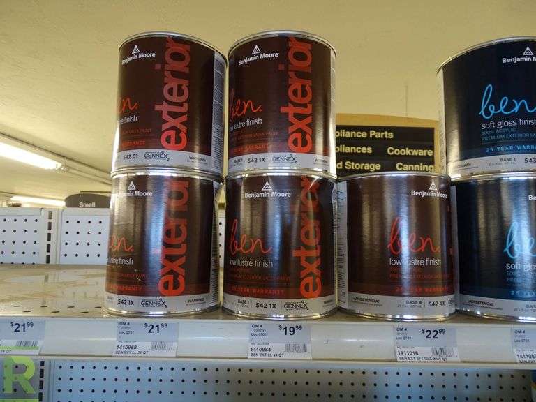 (5) Shelves of (115) Cans of Benjamin Moore Paint Roller Auctions