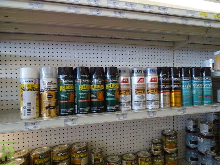 Shelf of (36) Spray Urethane, Polyurethane and Polyacrylic Roller