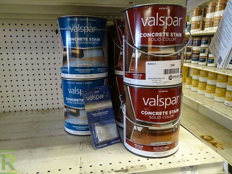 (10) Cans of Valspar Concrete Stain With Paint Crystals Roller Auctions