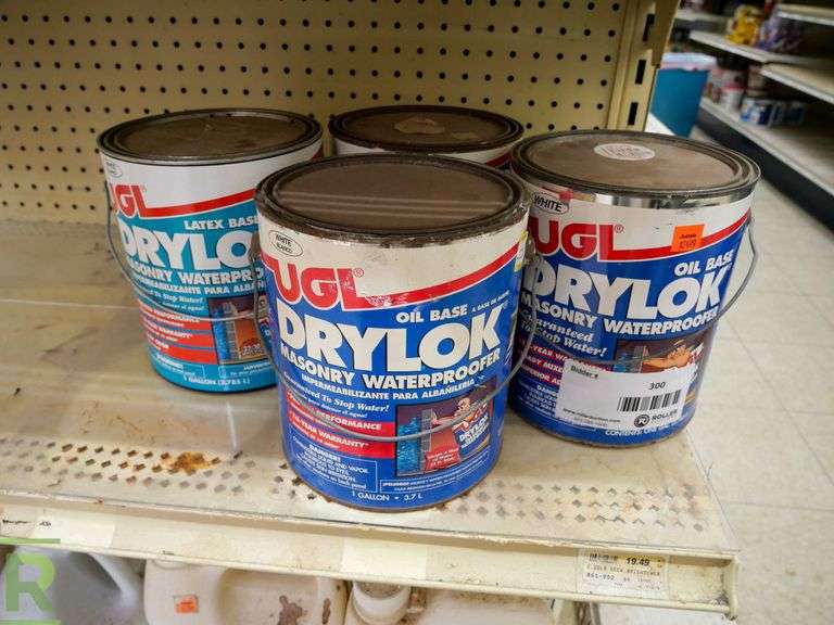(4) Cans of UGL Drylok Masonry Water Proofer, 1Gallon Roller Auctions