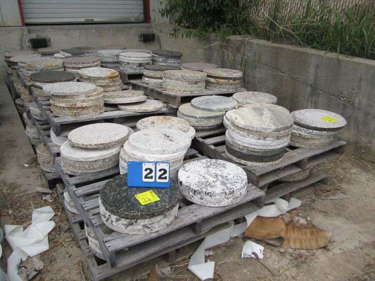 LARGE LOT, ASSORTED GRANITE ROUND TOP BASES AND LAZY SUSAN (Located in