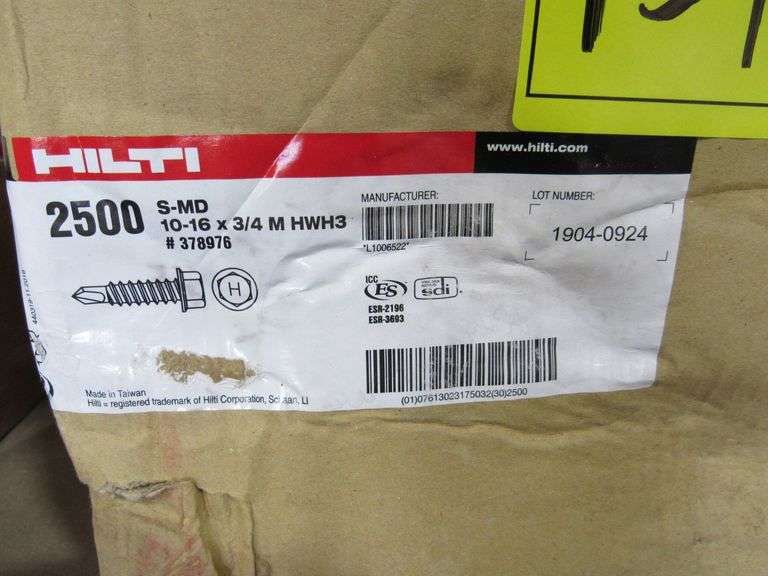 (1) BOX, SELF TAPPING SCREW, HILTI SMD, 1016 X 3/4 M HWH3, 2500