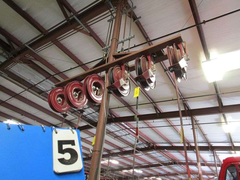 LOT (6) ALEMITE HOSE REELS MDL 7336B, 300PSI, (2) AIR REELS, (1