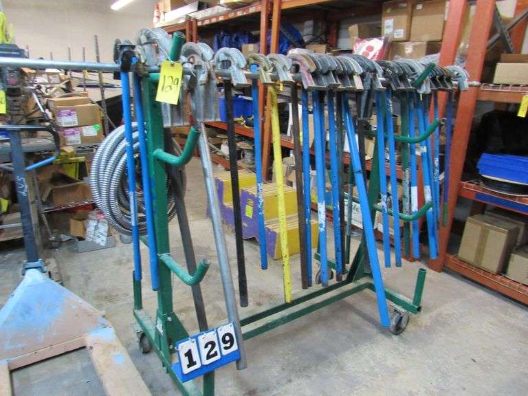 CONDUIT PIPE RACK, GREENLEE, MODEL NO. 668, WITH 24 CONDUIT BENDERS ...