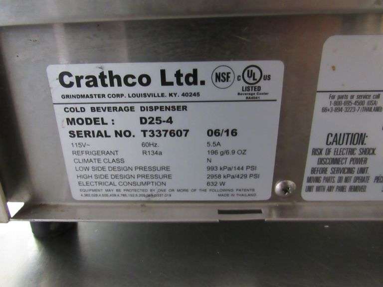 COLD BEVERAGE DISPENSER, CRATHCO, MODEL NO. D254, S/N T337607, 2