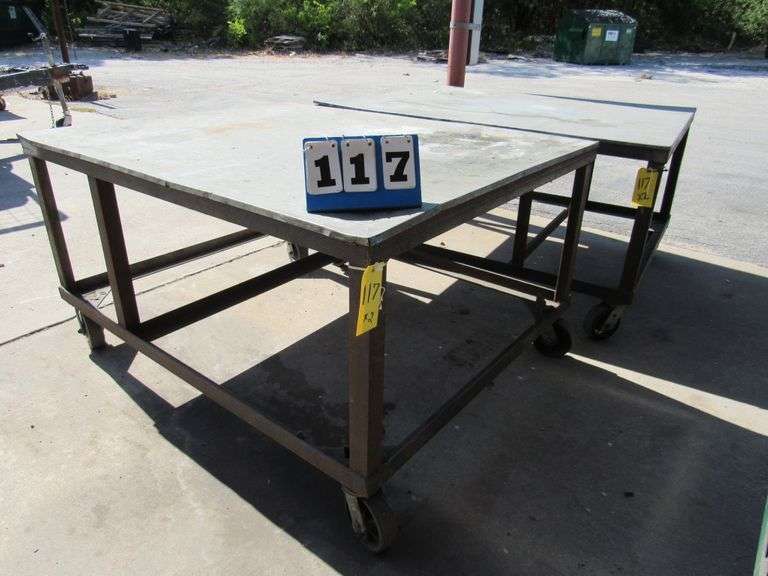 PORTABLE METAL TABLE, APPROX. 60" X 47" *Located outside* Rosen Systems