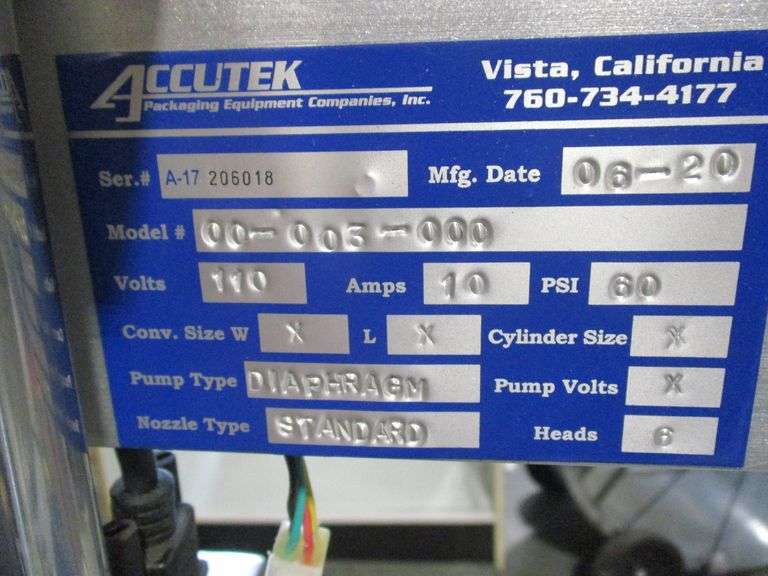 ACCUTEK 6HEAD MICRO FILLER MDL 00003000, S/N A17206018, MFG 2020 ON