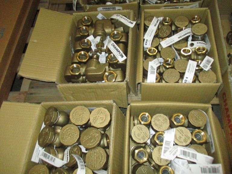 LOT, (10) PARTIAL BOXES OF ASSORTED CHAMPION BRASS FITTINGS AND VALVES