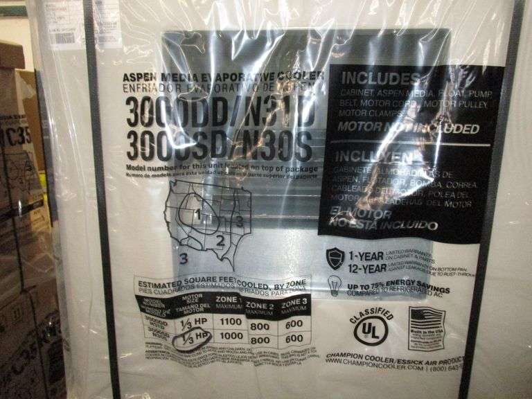 CHAMPION ASPEN MEDIA EVAPORATIVE WINDOW COOLER 3000SDN30S, SIDE DRAFT