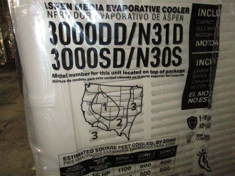 CHAMPION ASPEN MEDIA EVAPORATIVE WINDOW COOLER 3000SDN30S, SIDE DRAFT