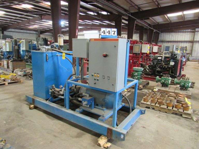 SKID MOUNTED HYDRAULIC POWER UNIT, ELECTRIC MOTOR W/50 HP, W/MAIN