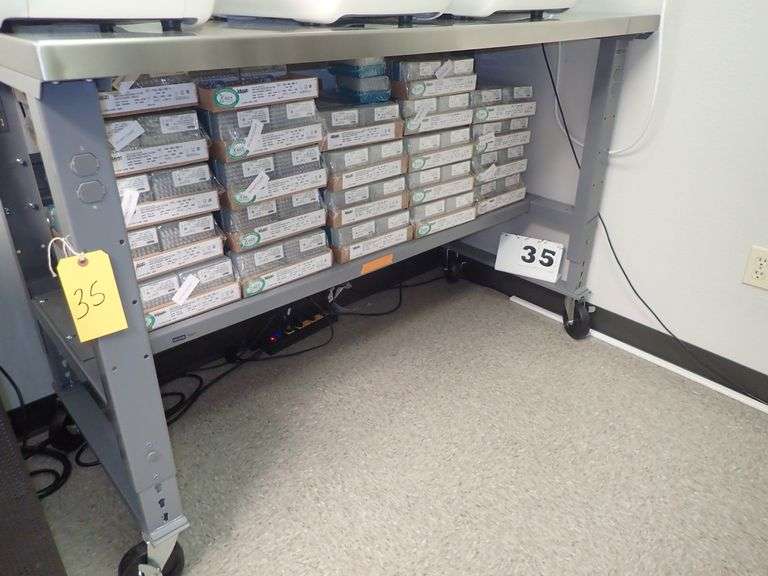 ULINE ADJUSTABLE HEIGHT ROLLING TABLE W/ STAINLESS STEEL TOP 5' X 2'6