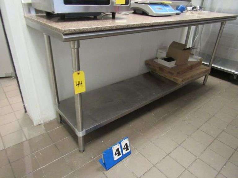 STAINLESS STEEL FOOD PREP TABLE WITH STORAGE SHELF AND GRANITE TOP, 24