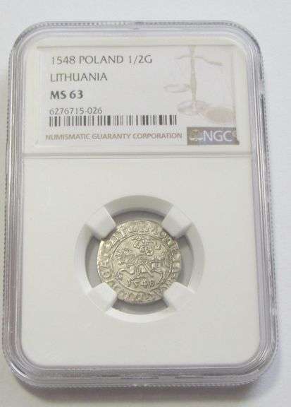 1548 SILVER POLAND LITHUANIA NGC MS 63 1/2 G