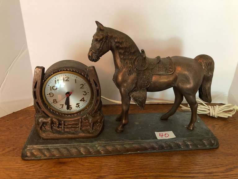 Vintage Sessions Cast Metal Western Horse Mantle Clock Works Model W