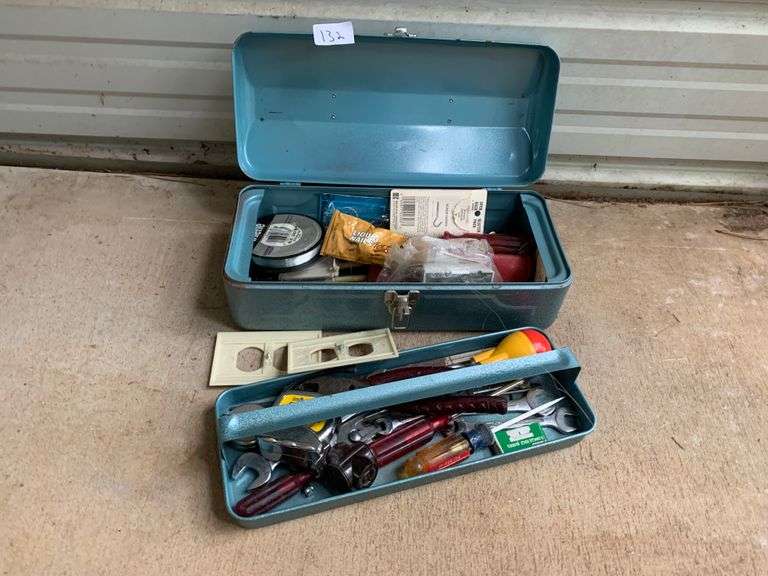 Blue Tool Box with Misc Tools BHHS GA Properties Auction Group