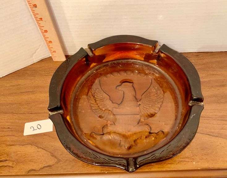 MidCentury Tiara Amber Glass 7Star Eagle Ashtray BHHS GA Properties Auction Group