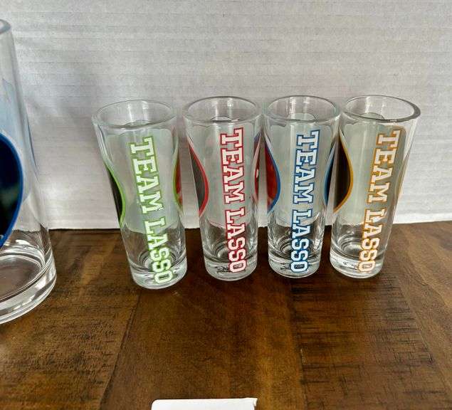 6pc Ted Lasso Drinking Glasses and Shot Glasses BHHS GA Properties