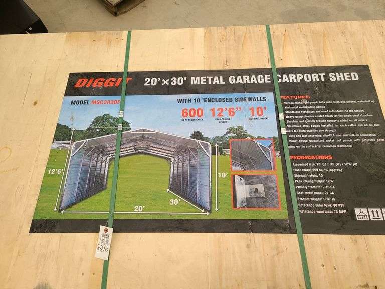 Digget 20' X 30' Metal Garage Carport Shed with 10' enclosed sidewalls