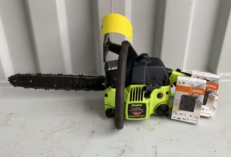 Poulan Woodshark 1950 chainsaw Schneider Auctioneers LLC