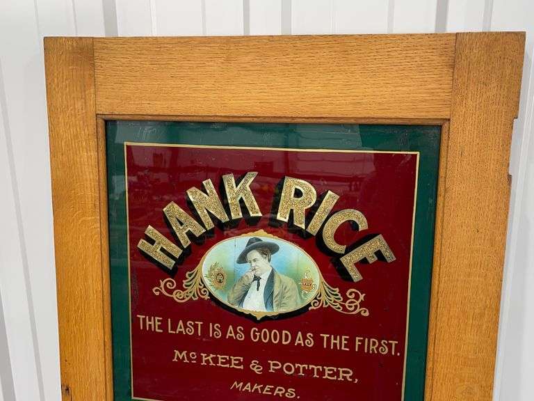 Hank Rice and Onda glass sign in frame Schneider Auctioneers LLC