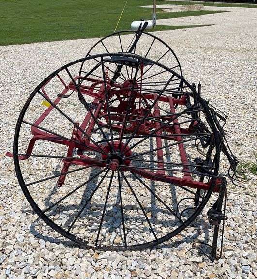 Antique International horse drawn hay tedder Schneider Auctioneers LLC