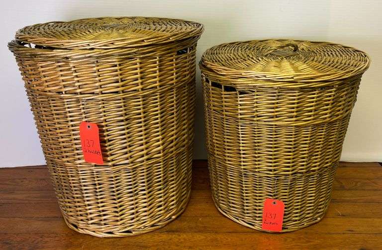 2 large baskets with lids Schneider Auctioneers LLC