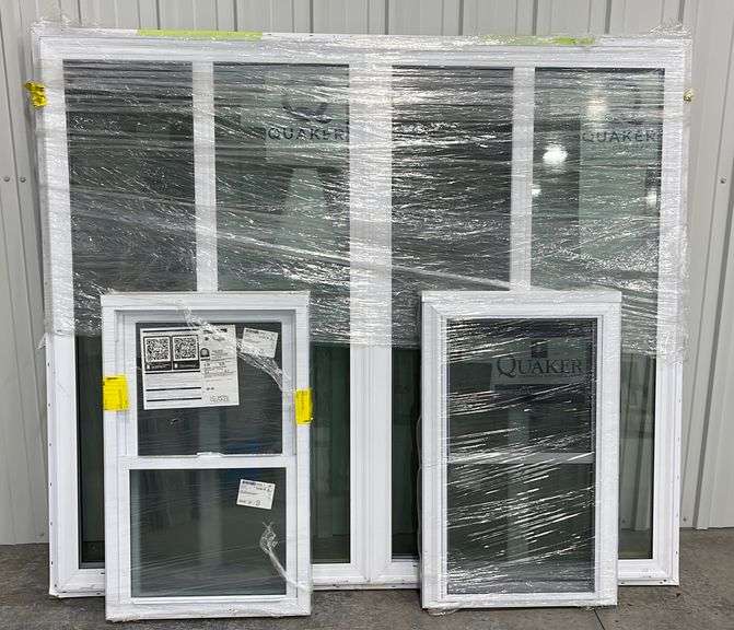 3 unused Quaker vinyl windows Schneider Auctioneers LLC