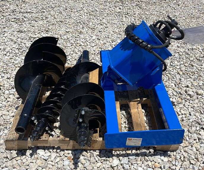 Unused Agrotk skid steer auger w/ 3 augers Schneider Auctioneers LLC