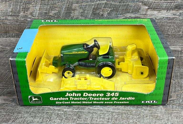 1/16 Ertl John Deere 345 garden tractor set Schneider Auctioneers LLC