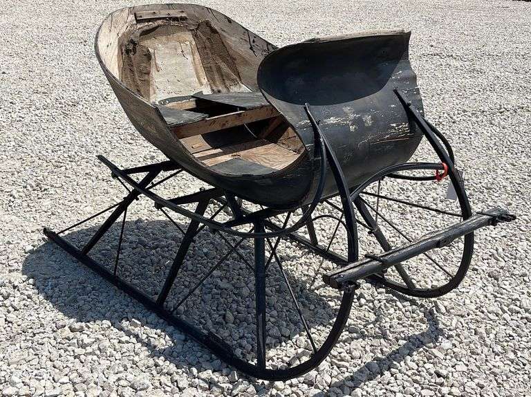 Antique horse drawn wooden sleigh - Schneider Auctioneers LLC