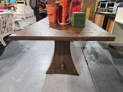 Mahogany Farmhouse Trestle Table and decor- 29-1/2" x 84" x 40"