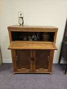 Vintage Tiger Oak Bar Cabinet with Drinkware and more