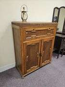Vintage Tiger Oak Bar Cabinet with Drinkware and more