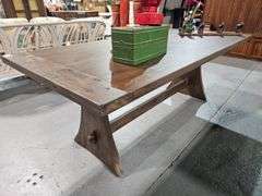 Mahogany Farmhouse Trestle Table and decor- 29-1/2" x 84" x 40"