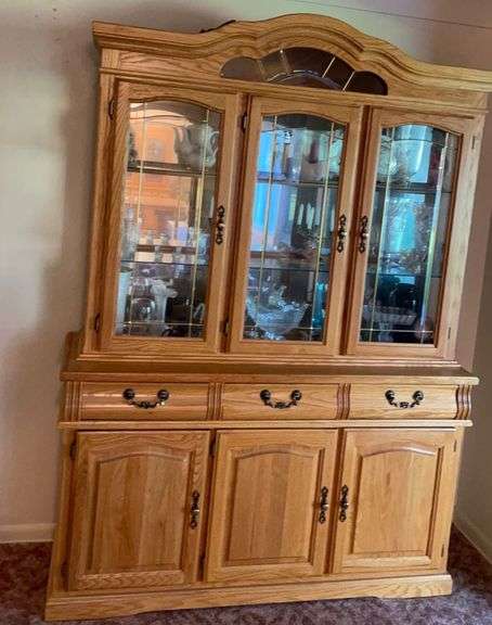 Solid Oak Lighted China Cabinet - Sherwood Auctions