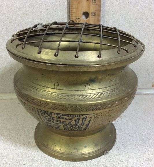 6 Vintage Soid Brass Incense Bowls & Vase (India) Sherwood Auctions