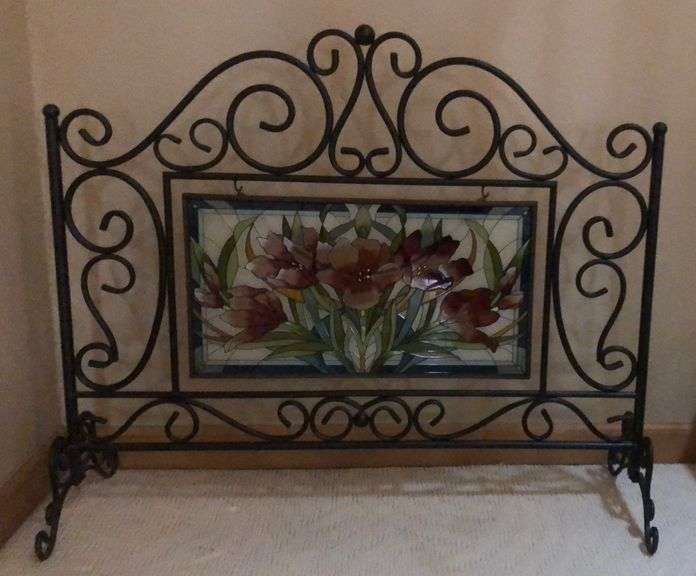 Wrought Iron Floral Stained Glass Stand Sherwood Auctions