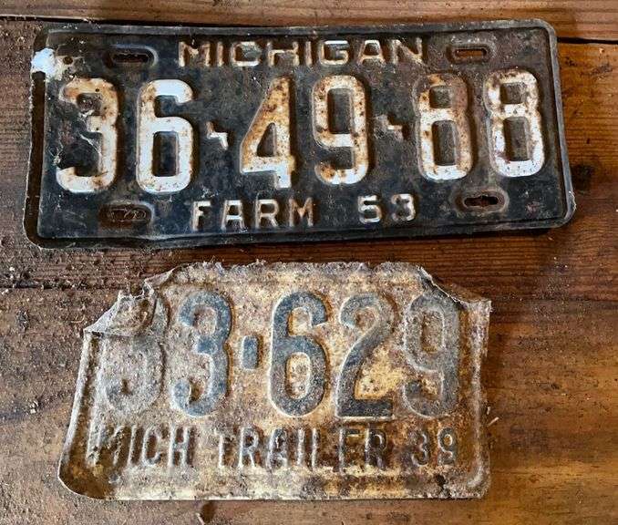 Antique 1939 License Plate & Farm ‘53 plate Sherwood Auctions
