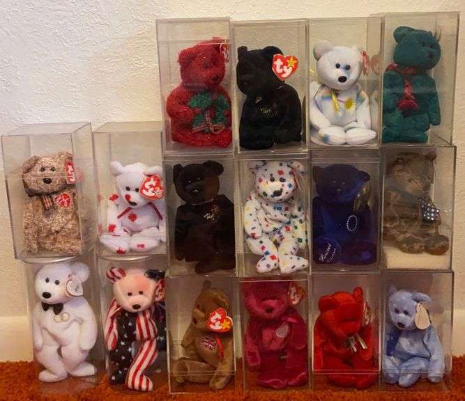 Assortment of Ty Beanie Babies in display cases Sherwood Auctions