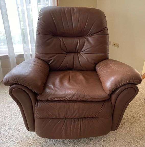 Oversized Brown Leather Swivel Recliner Sherwood Auctions