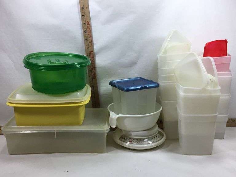Tupperware, Freezing Containers and EKCO Kitchen Scale Sherwood Auctions
