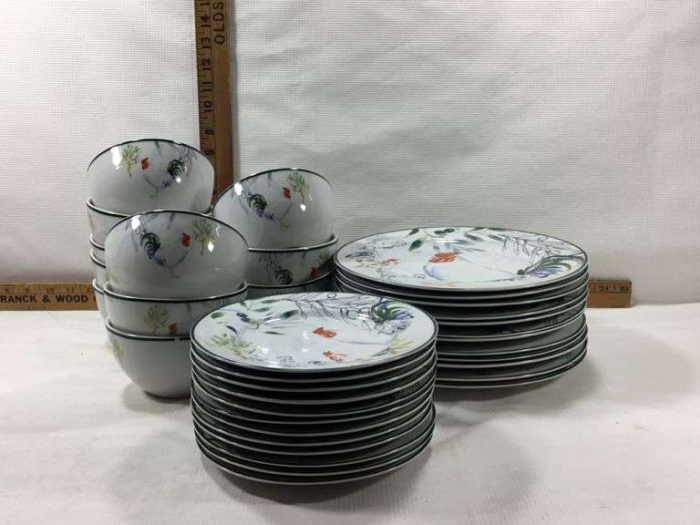 36Pcs Gallery Tabletops Provence Rooster Dish Set Sherwood Auctions