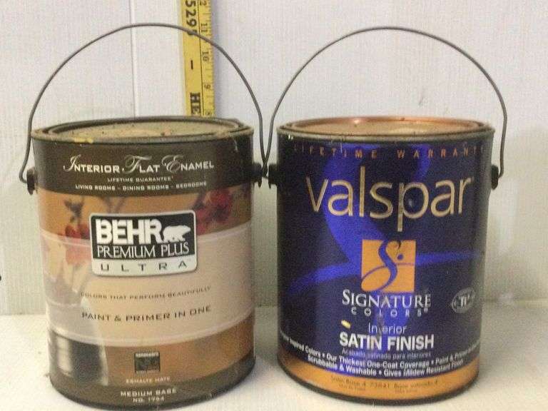 Valspar Satin Finish (1/2 to 3/4) & Behr Ultra (feels full) Sherwood