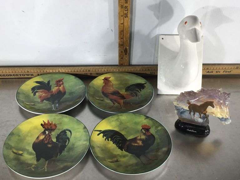 Rooster Decorative Pates, Vintage Goose, Horse Piece Sherwood Auctions