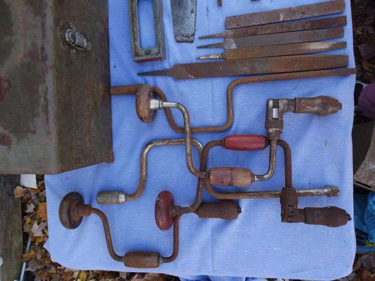 Craftsman Toolbox, Hand Turning Crank Drills + Hand Files Sherwood