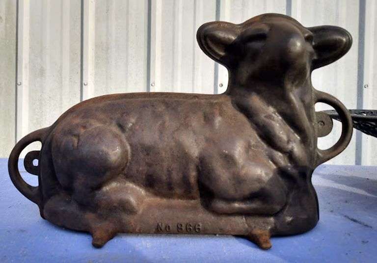 Griswold 866 Cast Iron Lamb Mold, Cast Iron Train Cars + Cast Iron